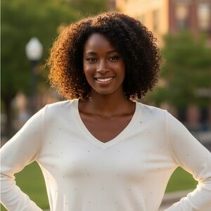 DKNY Studded V-Neck Sweater